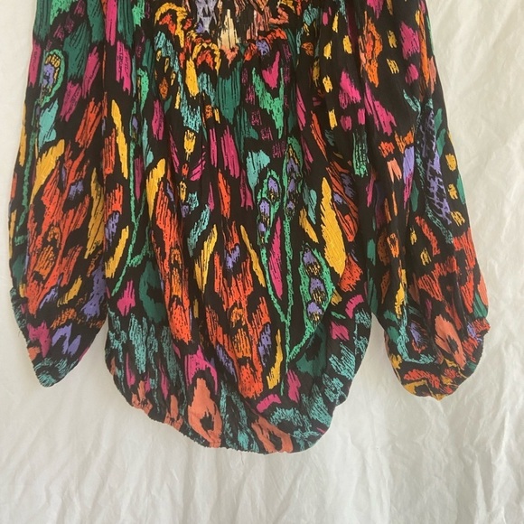 Christian Siriano Peasant Top Blouse Shirt Boho Geo Black Orange Plus Size 1X - Picture 7 of 14